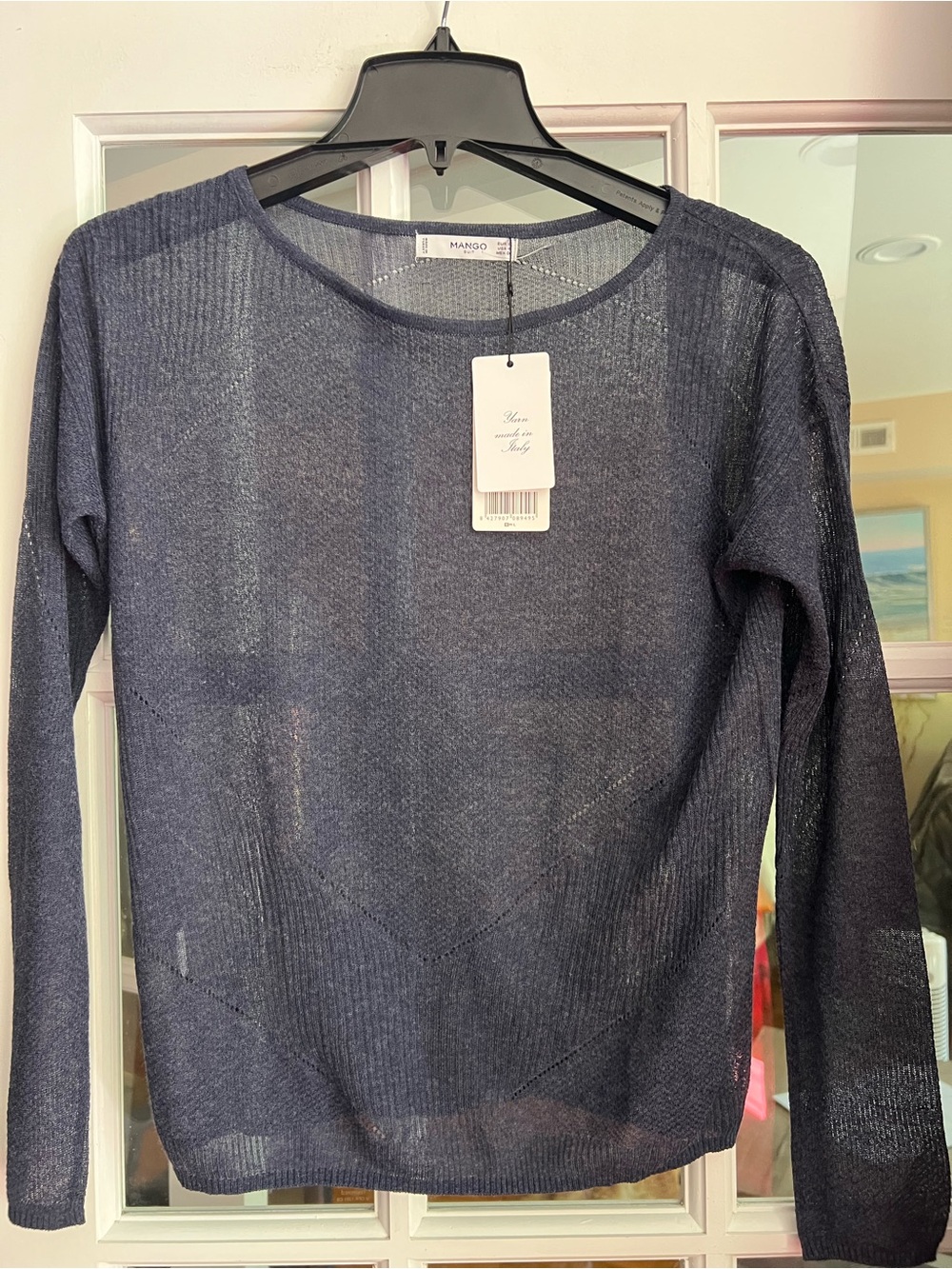 Mango navy sheer knit crew-neck top